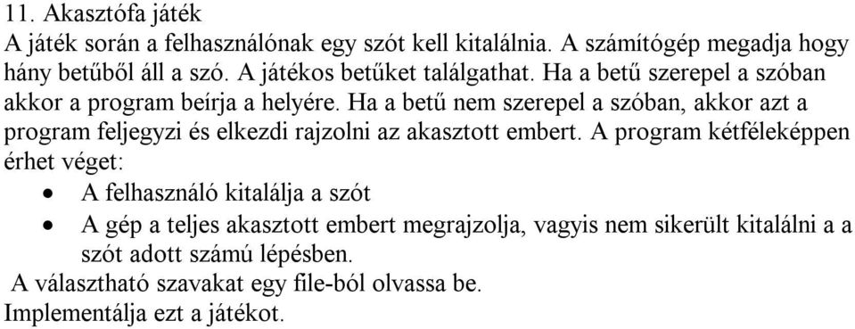 Ha a betű nem szerepel a szóban, akkor azt a program feljegyzi és elkezdi rajzolni az akasztott embert.