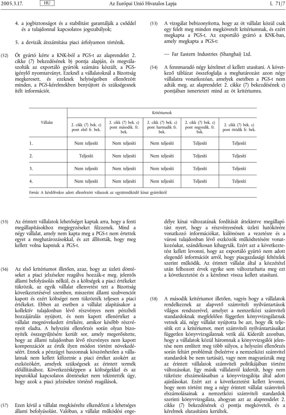 cikke (7) bekezdésének b) pontja alapján, és megválaszolták az exportáló gyártók számára készült, a PGSigénylő nyomtatványt.