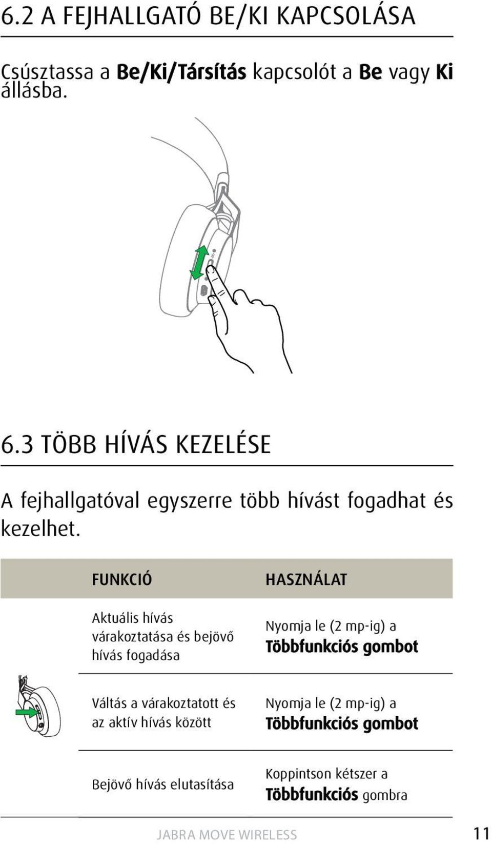 funkció Aktuális hívás várakoztatása és bejövő hívás fogadása használat Nyomja le (2 mp-ig) a Többfunkciós