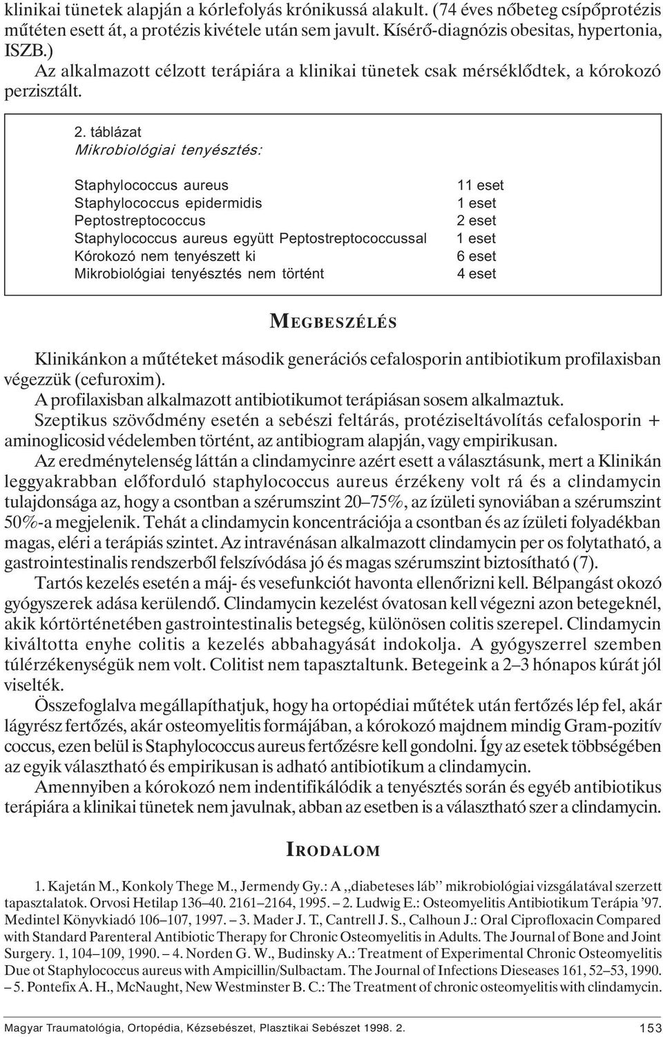 táblázat Mikrobiológiai tenyésztés: Staphylococcus aureus Staphylococcus epidermidis Peptostreptococcus Staphylococcus aureus együtt Peptostreptococcussal Kórokozó nem tenyészett ki Mikrobiológiai