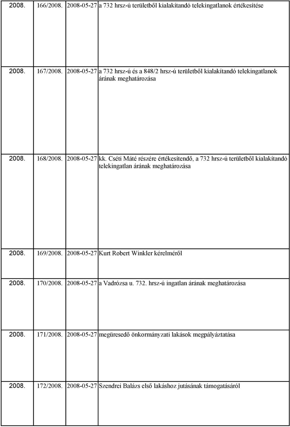 Cséti Máté részére értékesítendő, a 732 hrsz-ú területből kialakítandó telekingatlan árának meghatározása 2008. 169/2008.