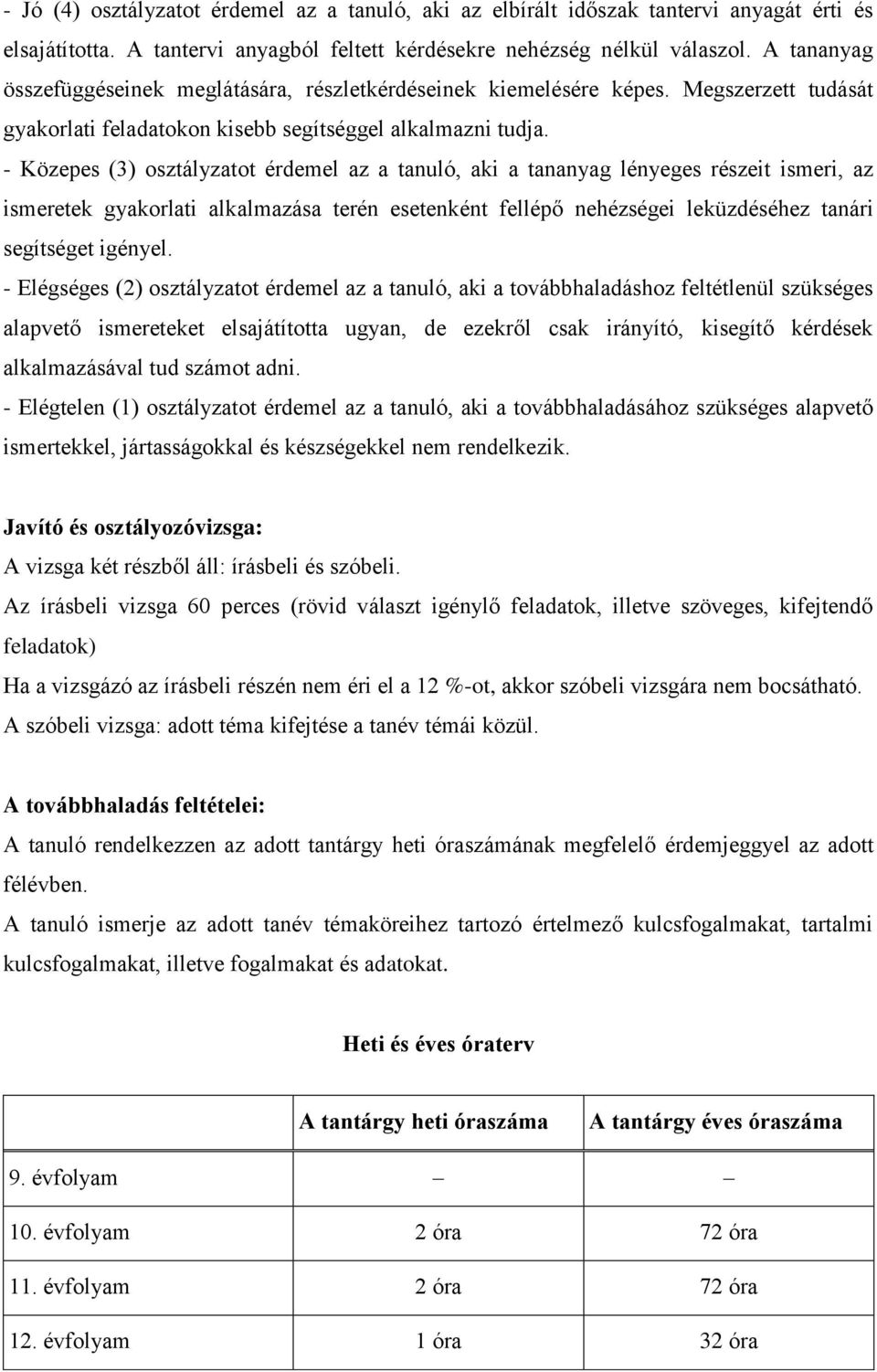 - Közepes (3) osztályzatot érdemel az a tanuló, aki a tananyag lényeges részeit ismeri, az ismeretek gyakorlati alkalmazása terén esetenként fellépő nehézségei leküzdéséhez tanári segítséget igényel.