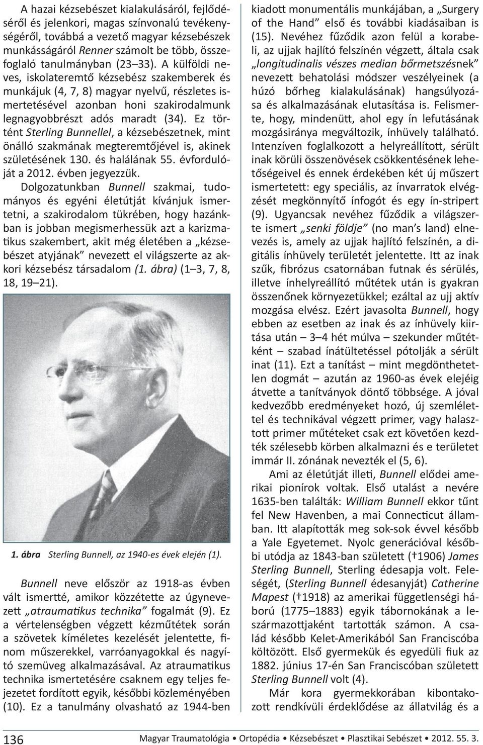 Ez történt Sterling Bunnellel, a kézsebészetnek, mint önálló szakmának megteremtőjével is, akinek születésének 130. és halálának 55. évfordulóját a 2012. évben jegyezzük.