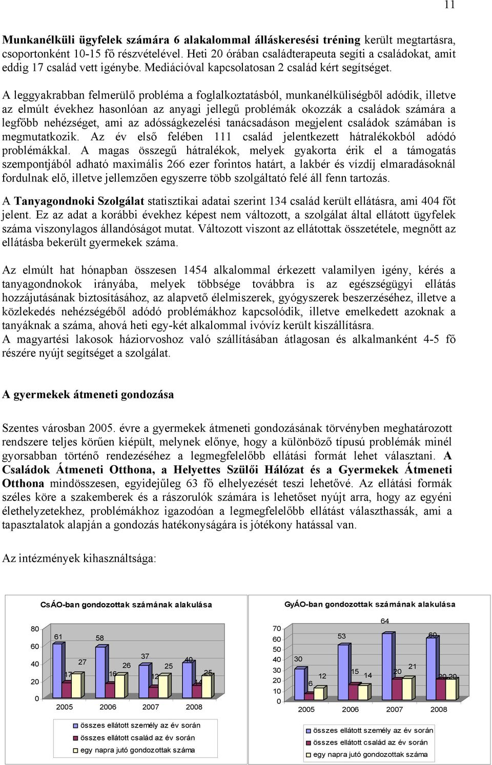 A leggyakrabban felmerülő probléma a foglalkoztatásból, munkanélküliségből adódik, illetve az elmúlt évekhez hasonlóan az anyagi jellegű problémák okozzák a családok számára a legfőbb nehézséget, ami