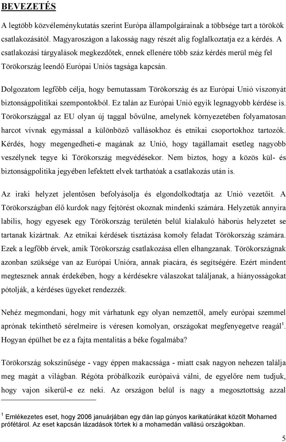 Dolgozatom legfőbb célja, hogy bemutassam Törökország és az Európai Unió viszonyát biztonságpolitikai szempontokból. Ez talán az Európai Unió egyik legnagyobb kérdése is.