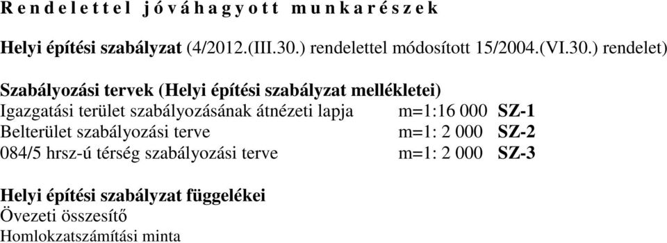 ) rendelet) Szabályozási tervek (Helyi építési szabályzat mellékletei) Igazgatási terület szabályozásának átnézeti