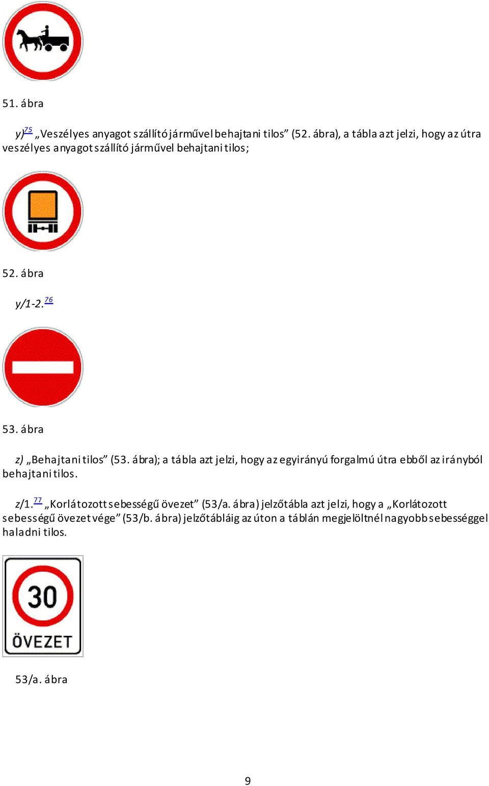 ábra z) Behajtani tilos (53. ábra); a tábla azt jelzi, hogy az egyirányú forgalmú útra ebből az irányból behajtani tilos. z/1.