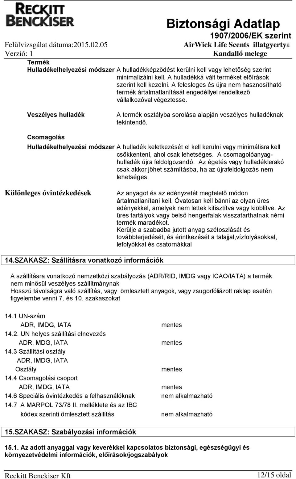 Biztonsági Adatlap 1907/2006/EK szerint - PDF Ingyenes letöltés
