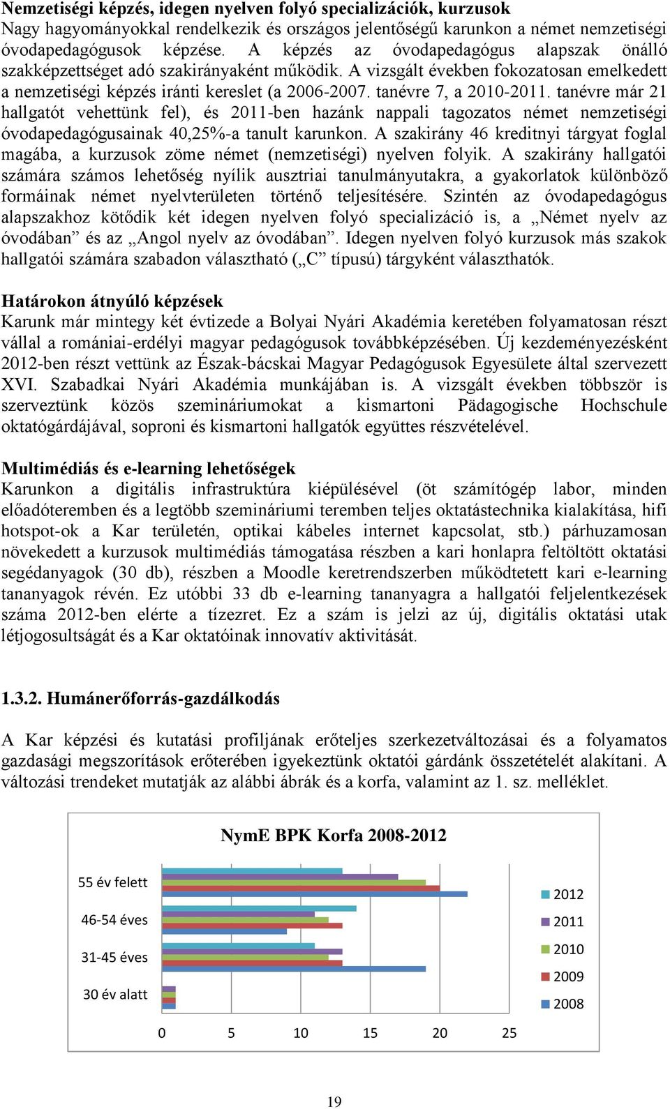 tanévre 7, a 2010-2011. tanévre már 21 hallgatót vehettünk fel), és 2011-ben hazánk nappali tagozatos német nemzetiségi óvodapedagógusainak 40,25%-a tanult karunkon.