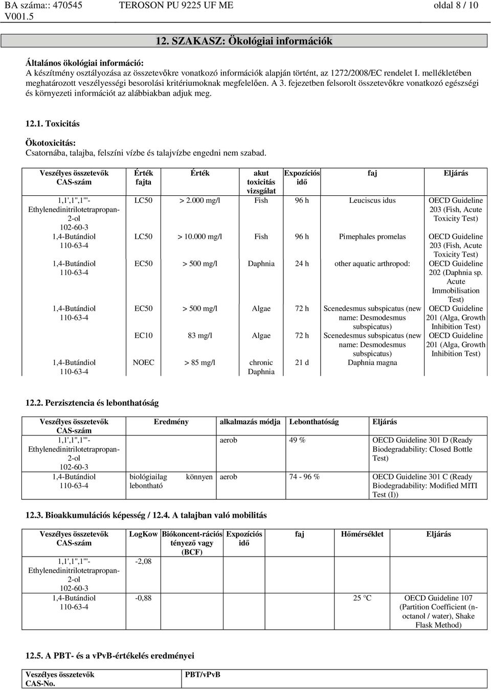 mellékletében meghatározott veszélyességi besorolási kritériumoknak megfelelően. A 3. fejezetben felsorolt összetevőkre vonatkozó egészségi és környezeti információt az alábbiakban adjuk meg. 12