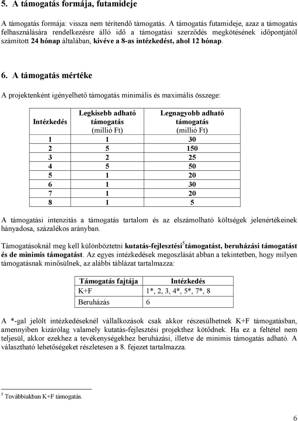 A támogatás mértéke A projektenként igényelhet támogatás minimális és maximális összege: Intézkedés Legkisebb adható támogatás (millió Ft) Legnagyobb adható támogatás (millió Ft) 1 1 30 2 5 150 3 2