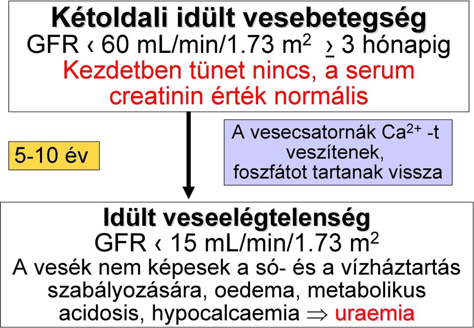 vesecsatornák Ca 2+ -t veszítenek, foszfátot tartanak vissza Idült veseelégtelens