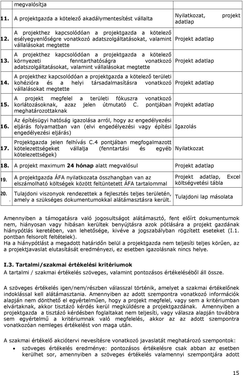fenntarthatóságra vonatkozó adatszolgáltatásokat, valamint vállalásokat megtette A projekthez kapcsolódóan a projektgazda a kötelező területi kohézióra és a helyi társadalmasításra vonatkozó