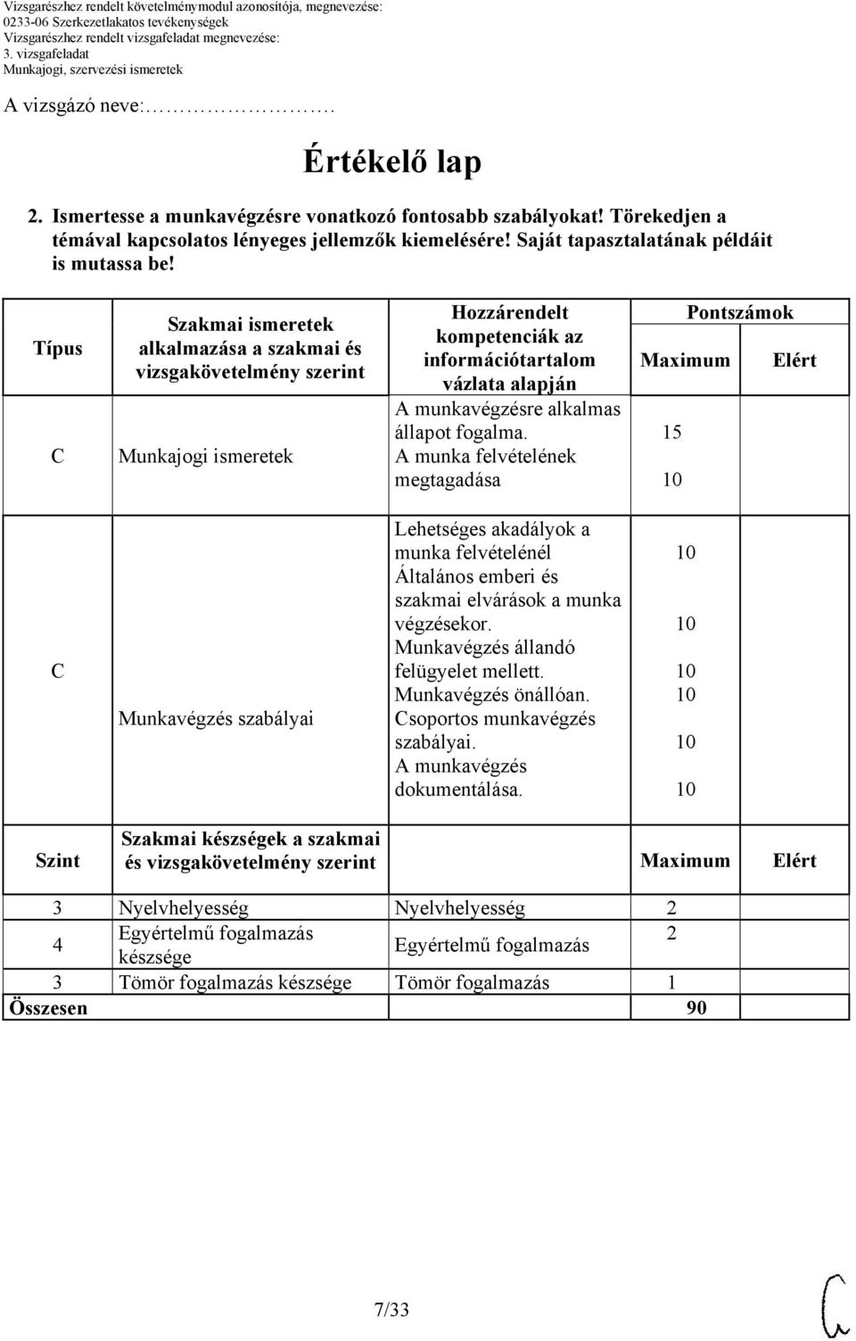 A munka felvételének megtagadása 1 Pontszámok Munkavégzés szabályai Lehetséges akadályok a munka felvételénél Általános emberi és szakmai elvárások a munka végzésekor.