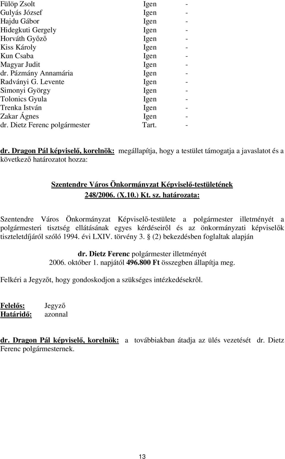 Dietz Ferenc polgármester Tart. - dr.