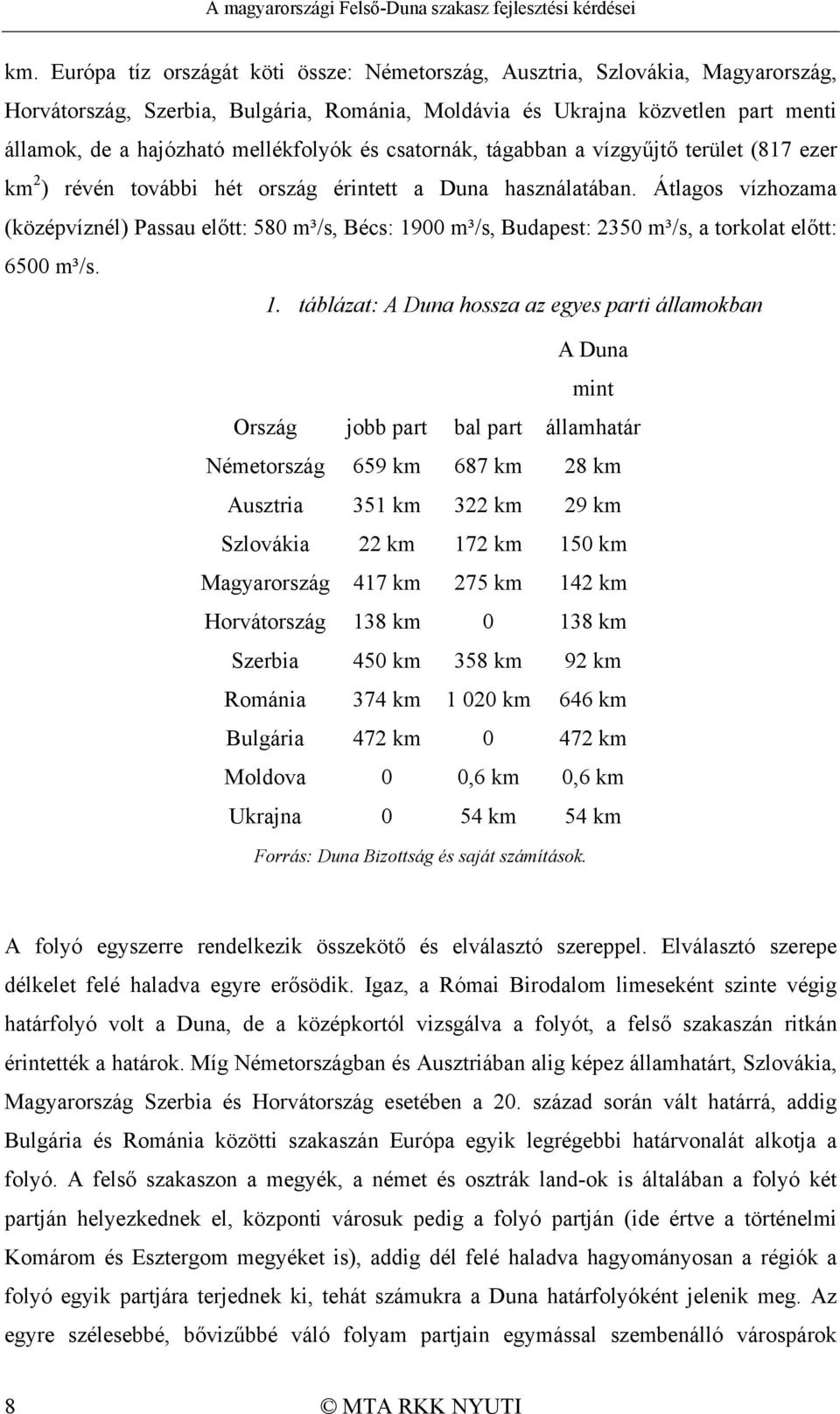 Átlagos vízhozama (középvíznél) Passau előtt: 580 m³/s, Bécs: 19