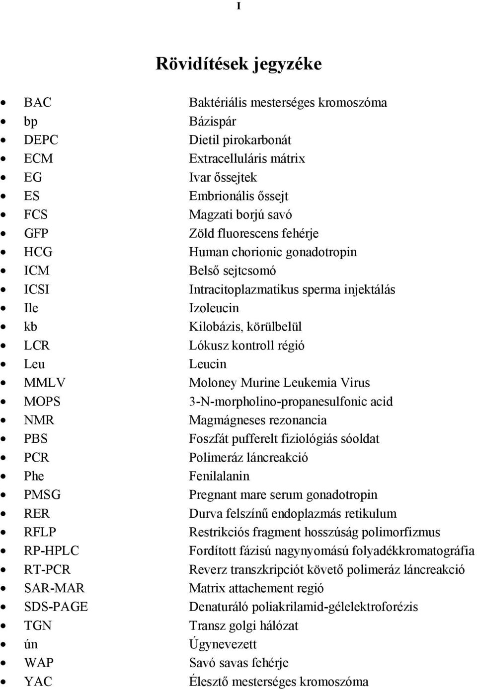 Moloney Murine Leukemia Virus MOPS 3-N-morpholino-propanesulfonic acid NMR Magmágneses rezonancia PBS Foszfát pufferelt fiziológiás sóoldat PCR Polimeráz láncreakció Phe Fenilalanin PMSG Pregnant