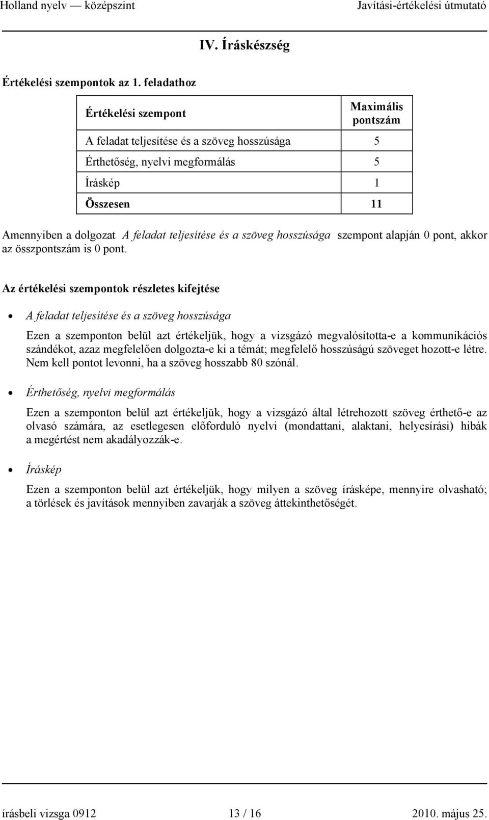 a szöveg hosszúsága szempont alapján 0 pont, akkor az összpontszám is 0 pont.