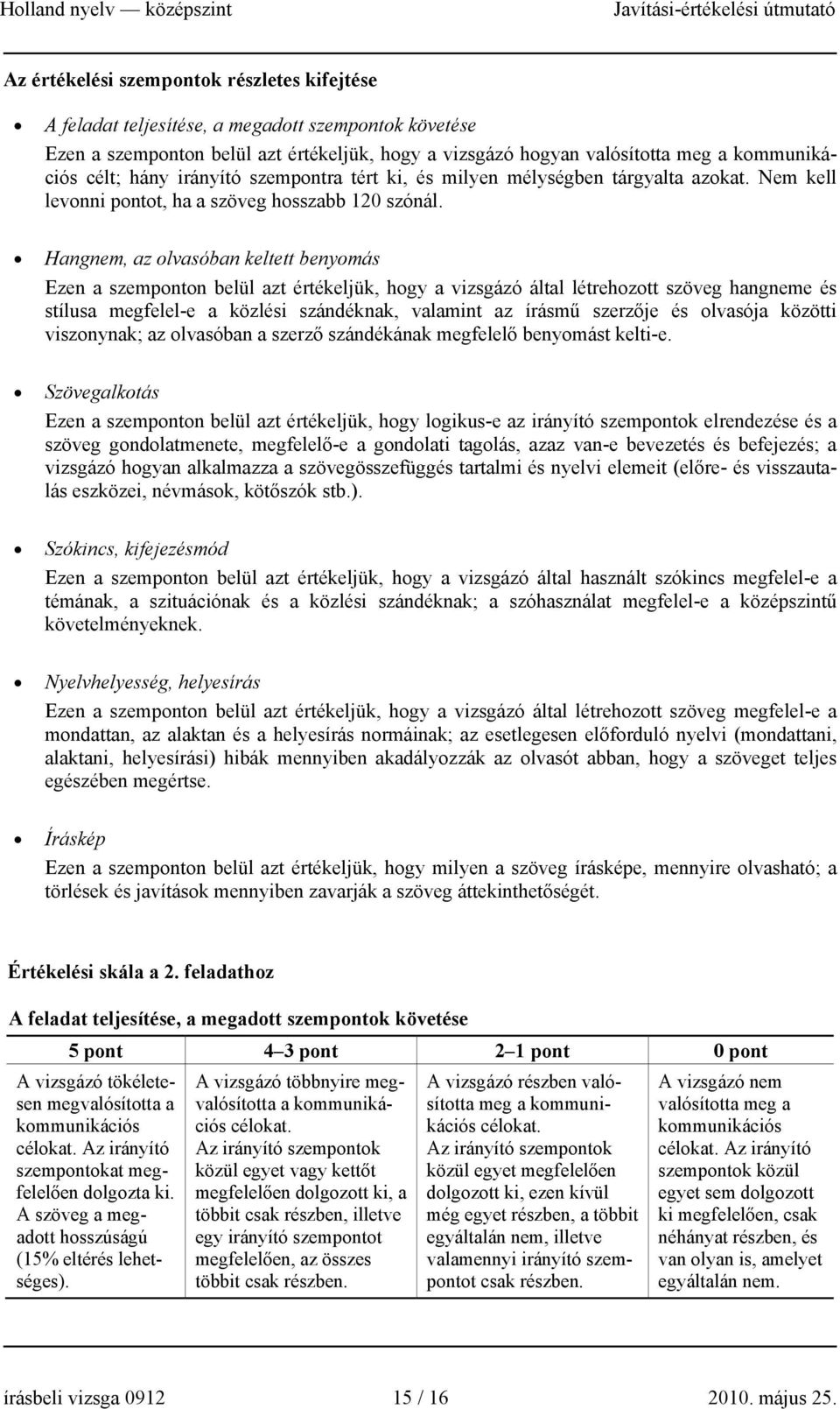 Hangnem, az olvasóban keltett benyomás Ezen a szemponton belül azt értékeljük, hogy a vizsgázó által létrehozott szöveg hangneme és stílusa megfelel-e a közlési szándéknak, valamint az írásmű