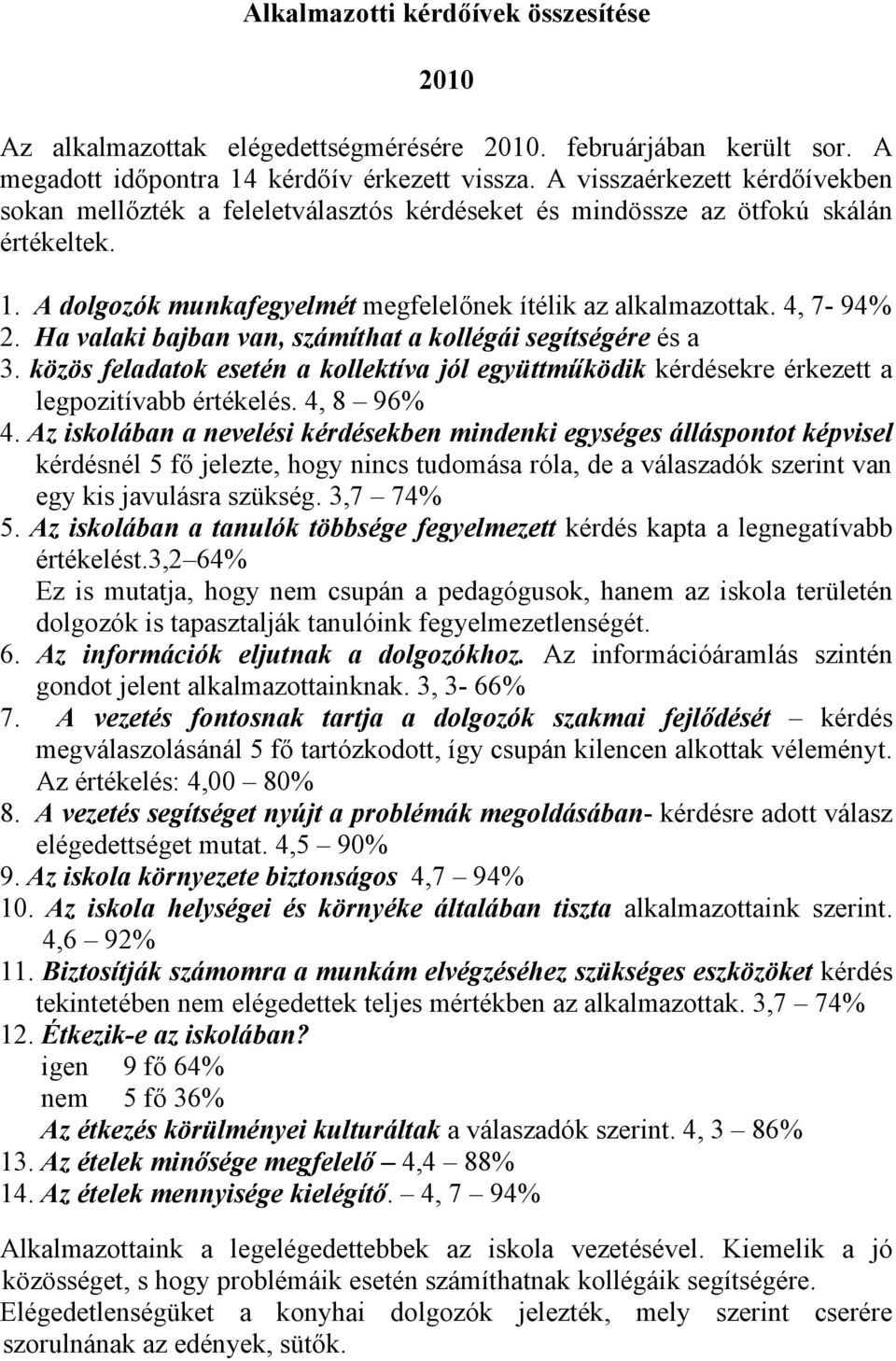 Ha valaki bajban van, számíthat a kollégái segítségére és a 3. közös feladatok esetén a kollektíva jól együttműködik kérdésekre érkezett a legpozitívabb értékelés. 4, 8 96% 4.