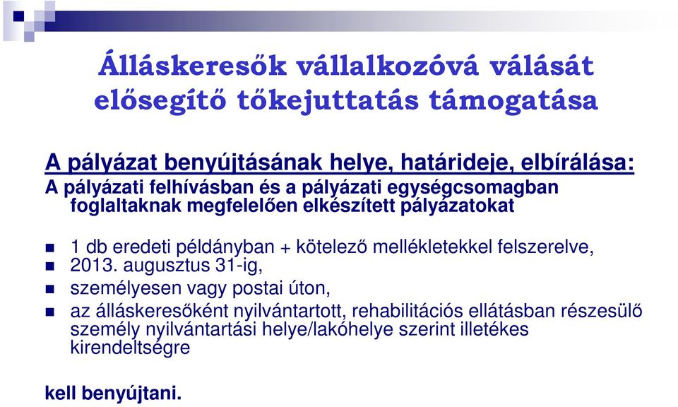 példányban + kötelező mellékletekkel felszerelve, 2013.