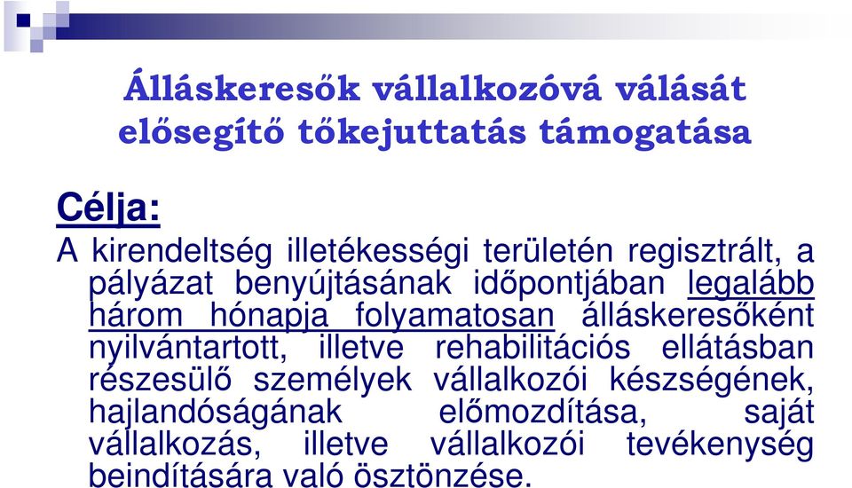 álláskeresőként nyilvántartott, illetve rehabilitációs ellátásban részesülő személyek vállalkozói