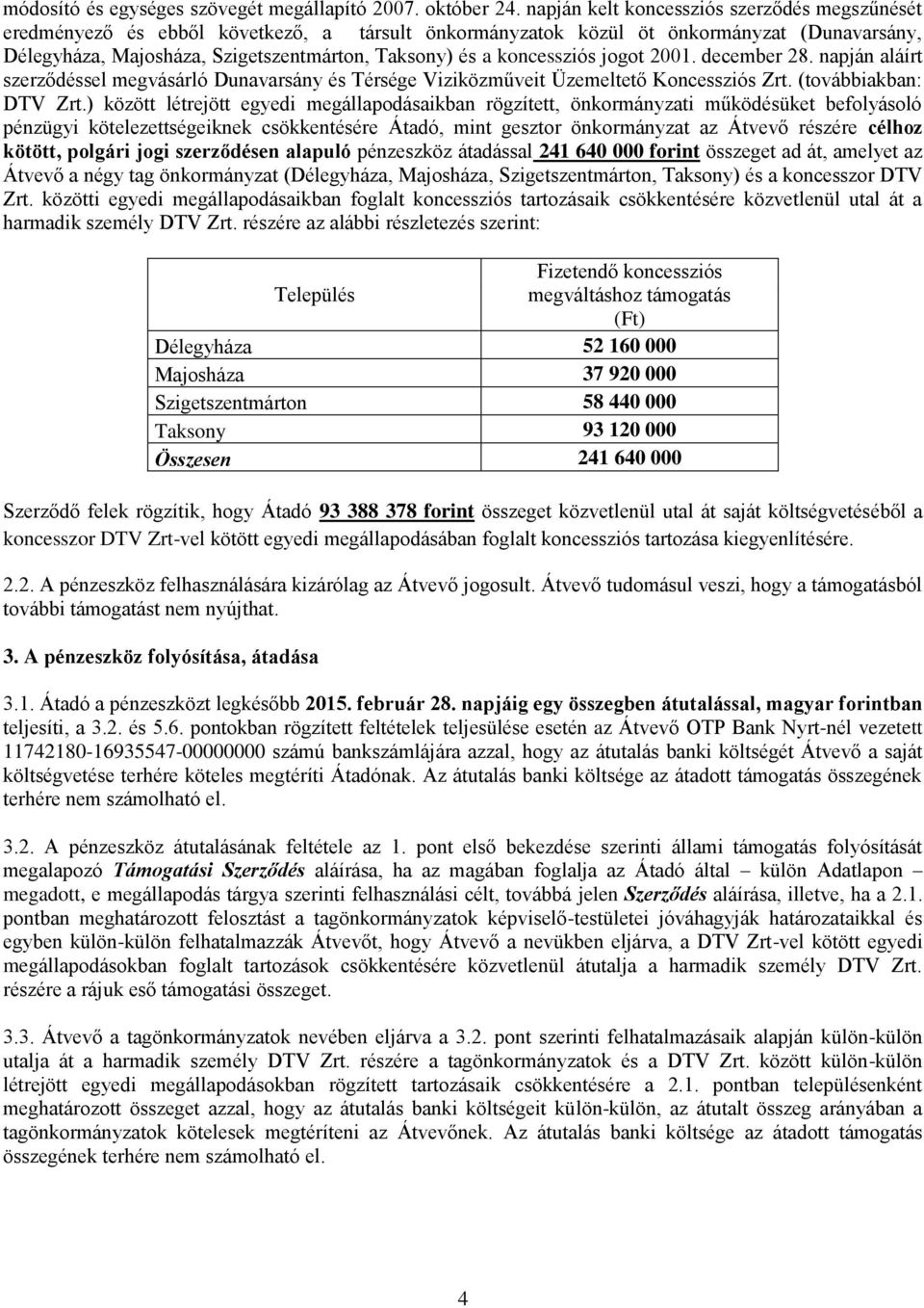 koncessziós jogot 2001. december 28. napján aláírt szerződéssel megvásárló Dunavarsány és Térsége Viziközműveit Üzemeltető Koncessziós Zrt. (továbbiakban: DTV Zrt.