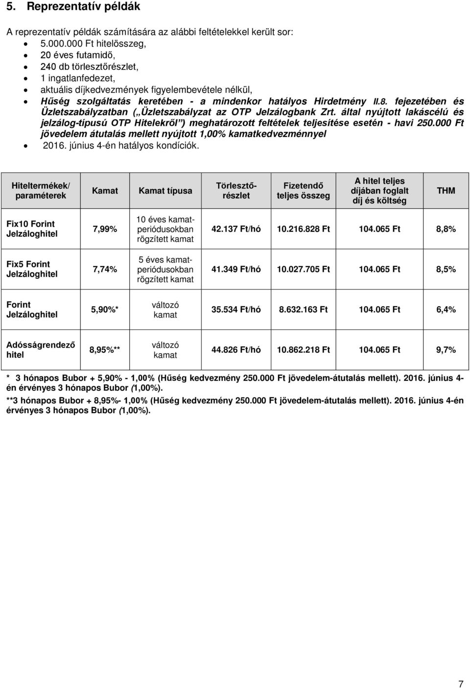 fejezetében és Üzletszabályzatban ( Üzletszabályzat az OTP Jelzálogbank Zrt. által nyújtott lakáscélú és jelzálog-típusú OTP Hitelekről ) meghatározott feltételek teljesítése esetén - havi 250.