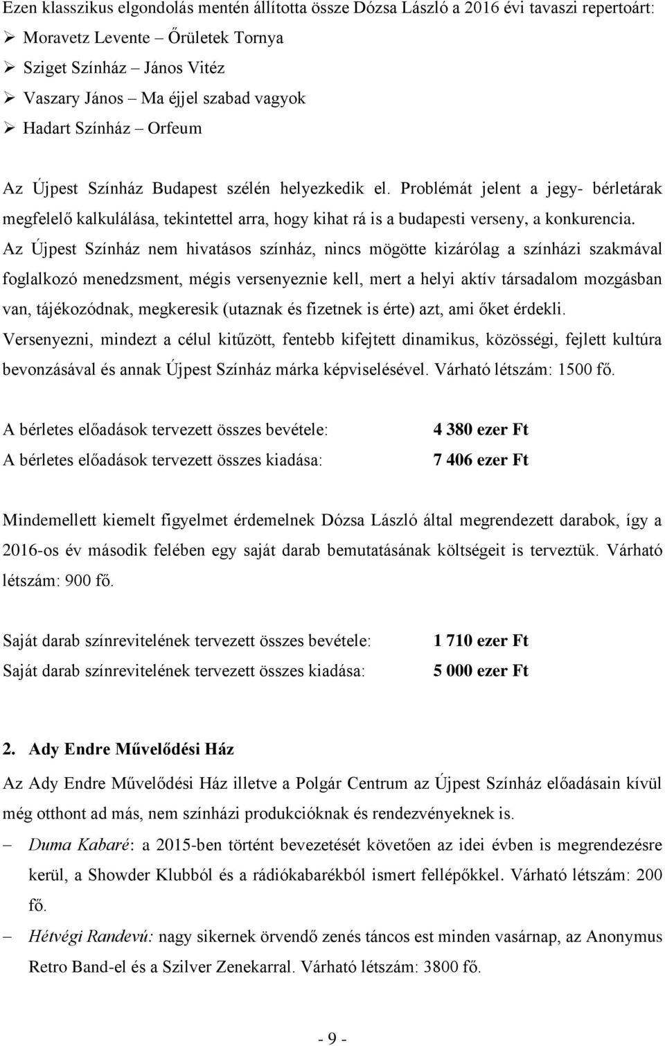 Az Újpest Színház nem hivatásos színház, nincs mögötte kizárólag a színházi szakmával foglalkozó menedzsment, mégis versenyeznie kell, mert a helyi aktív társadalom mozgásban van, tájékozódnak,