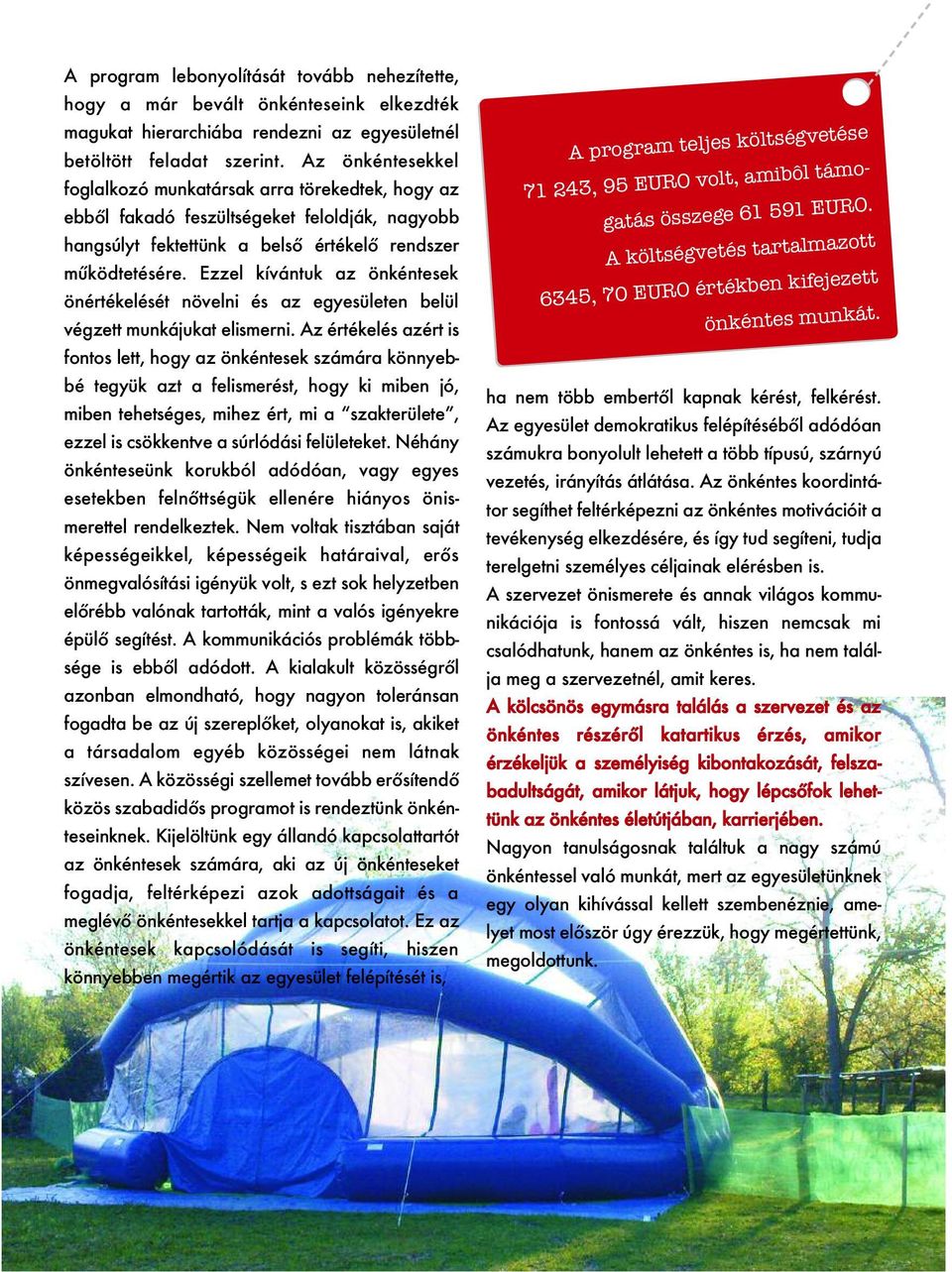 Ezzel kívántuk az önkéntesek önértékelését növelni és az egyesületen belül végzett munkájukat elismerni.