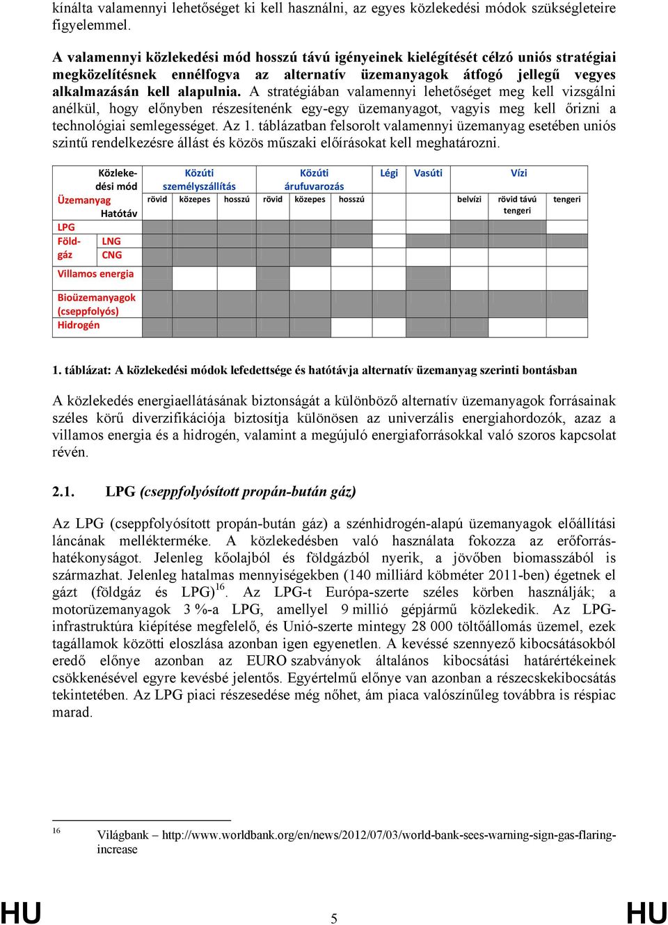 A stratégiában valamennyi lehetőséget meg kell vizsgálni anélkül, hogy előnyben részesítenénk egy-egy üzemanyagot, vagyis meg kell őrizni a technológiai semlegességet. Az 1.