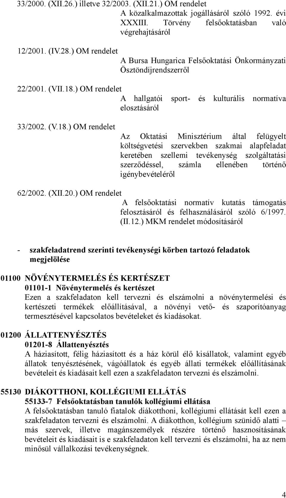 ) OM rendelet A hallgatói sport- és kulturális normatíva elosztásáról 33/2002. (V.18.