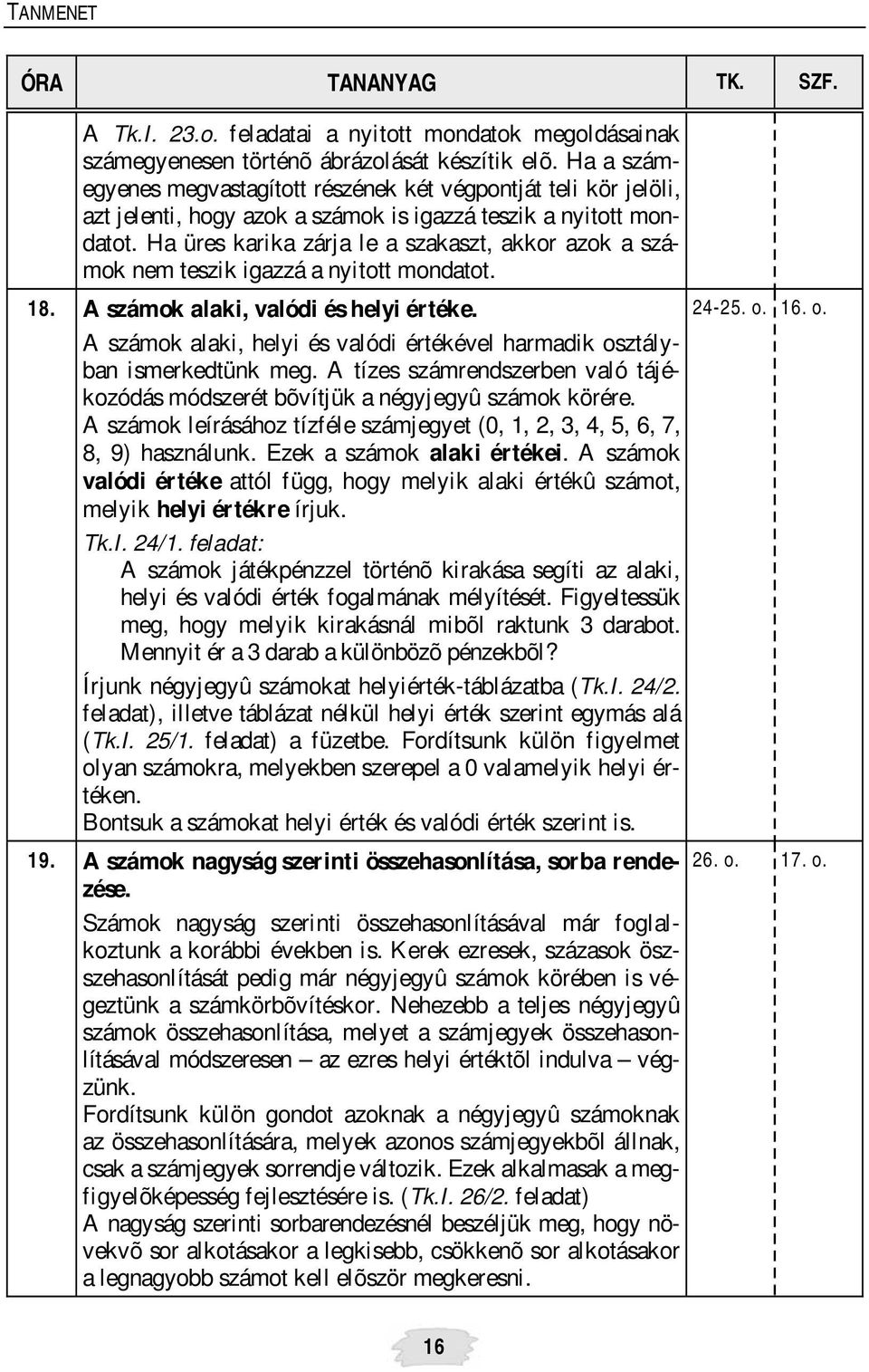 Ha üres karika zárja le a szakaszt, akkor azok a számok nem teszik igazzá a nyitott mondatot. 18. A számok alaki, valódi és helyi értéke. 24-25. o.