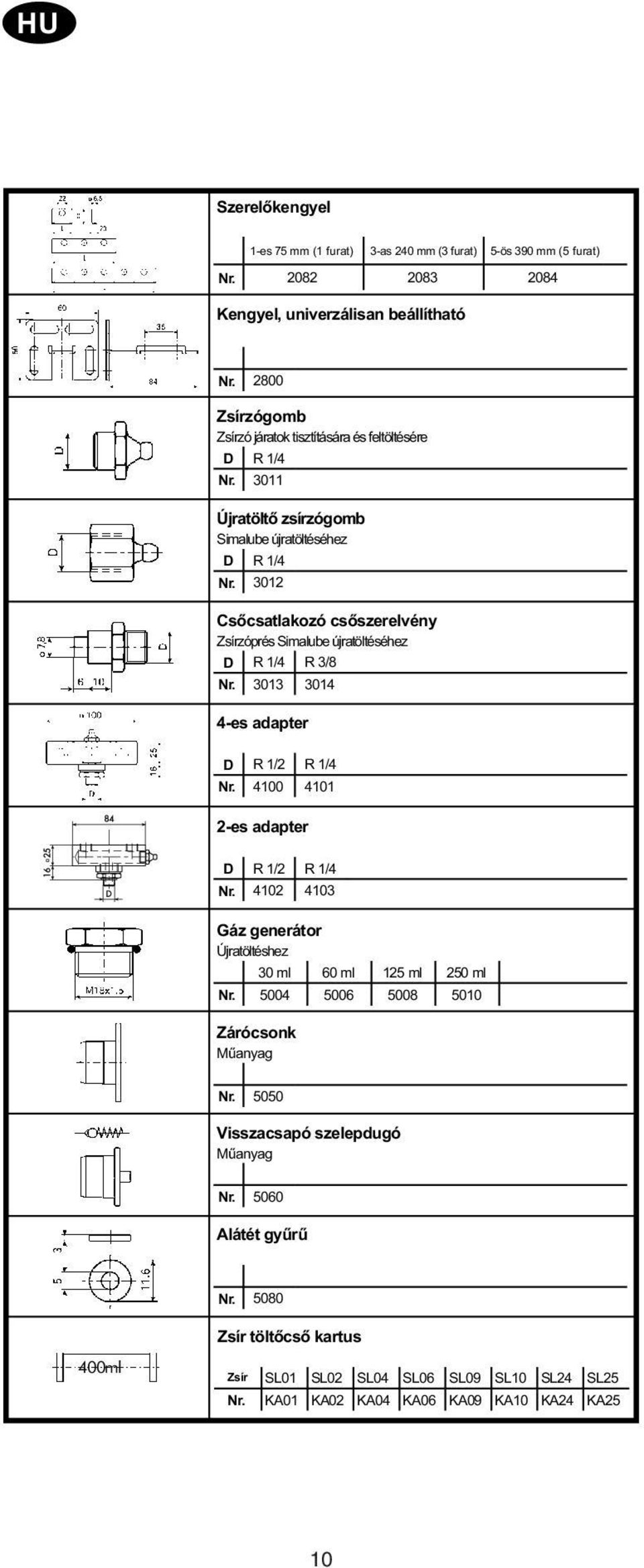 3012 Csőcsatlakozó csőszerelvény Zsírzóprés Simalube újratöltéséhez D R 1/4 R 3/8 Nr. 3013 3014 4-es adapter D R 1/2 R 1/4 Nr. 4100 4101 2-es adapter D R 1/2 R 1/4 Nr.