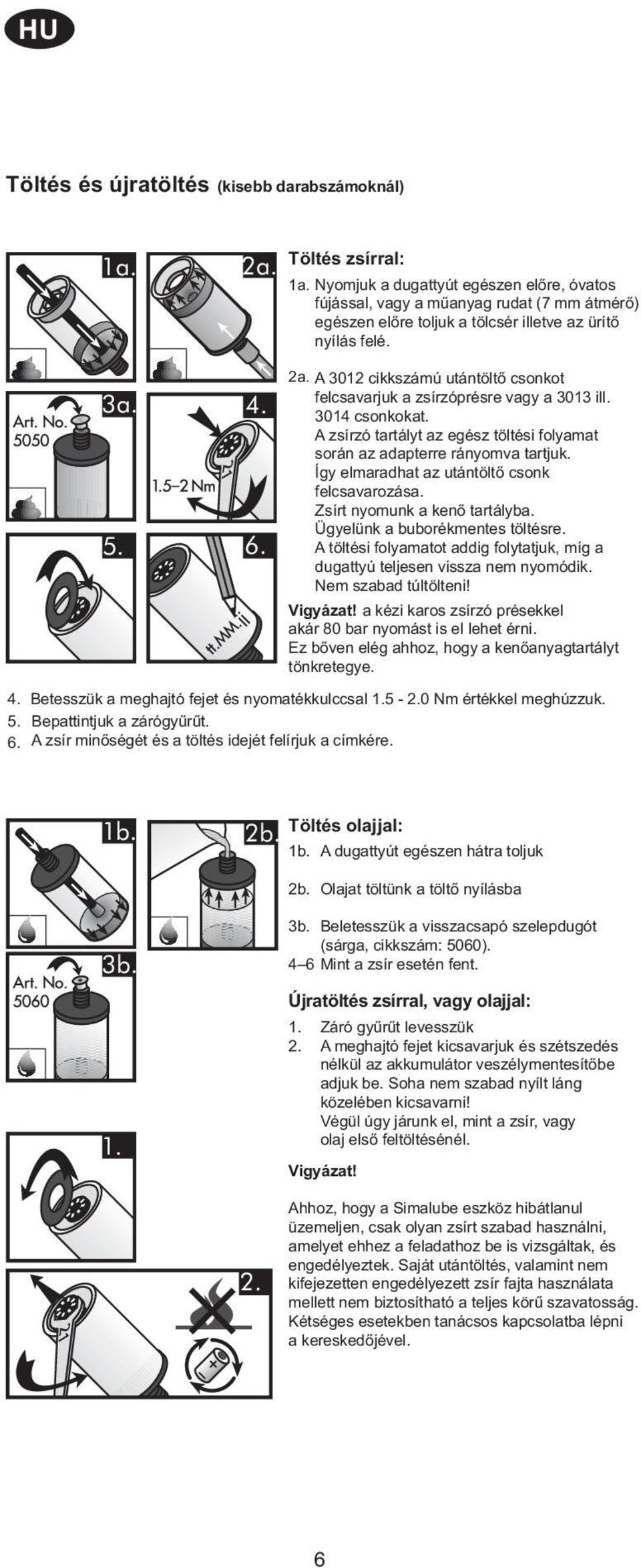 A 3012 cikkszámú utántöltő csonkot felcsavarjuk a zsírzóprésre vagy a 3013 ill. 3014 csonkokat. A zsírzó tartályt az egész töltési folyamat során az adapterre rányomva tartjuk.