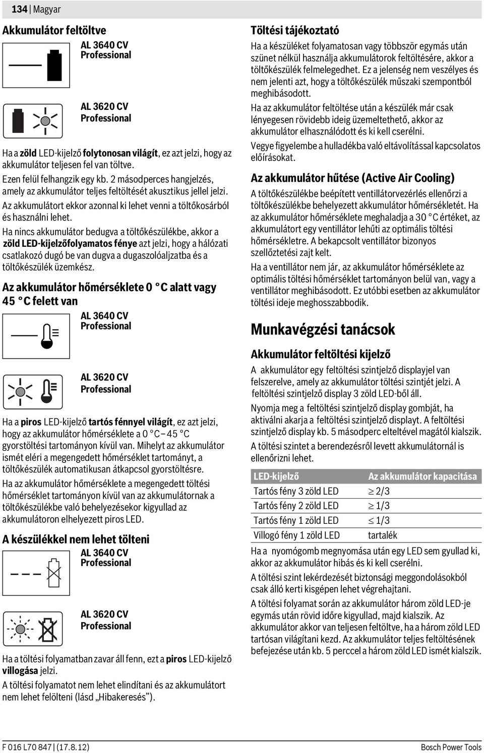 Ha nincs akkumulátor bedugva a töltőkészülékbe, akkor a zöld LED-kijelzőfolyamatos fénye azt jelzi, hogy a hálózati csatlakozó dugó be van dugva a dugaszolóaljzatba és a töltőkészülék üzemkész.