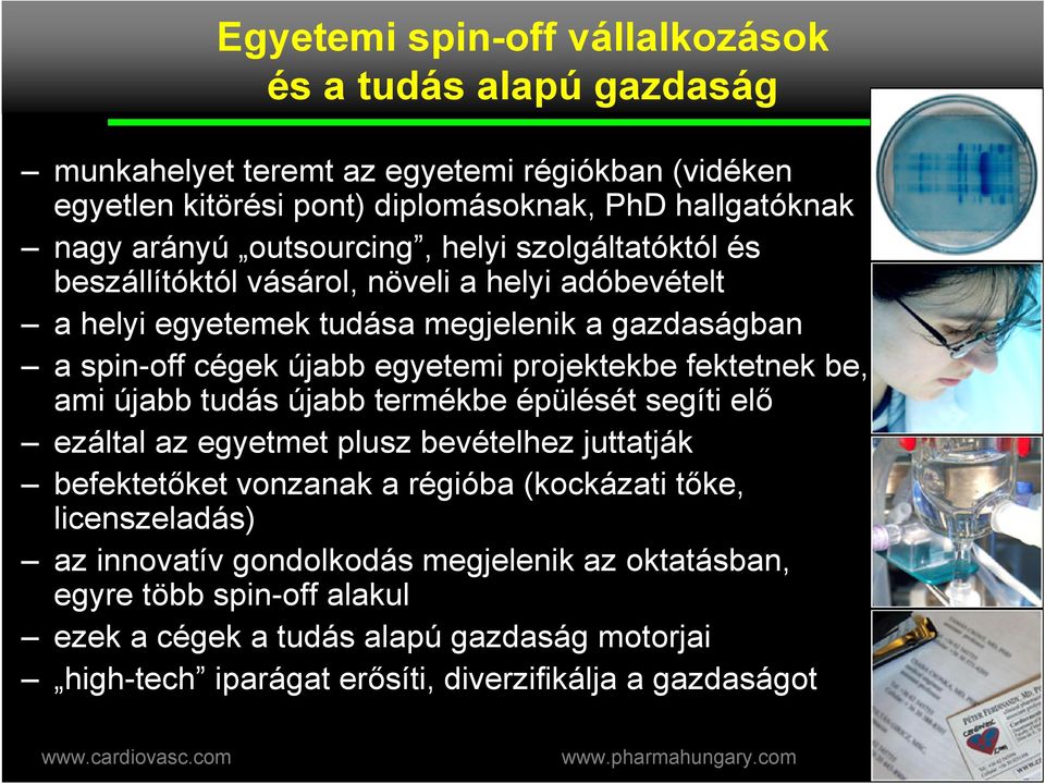 projektekbe fektetnek be, ami újabb tudás újabb termékbe épülését segíti el ezáltal az egyetmet plusz bevételhez juttatják befektetket vonzanak a régióba (kockázati tke,