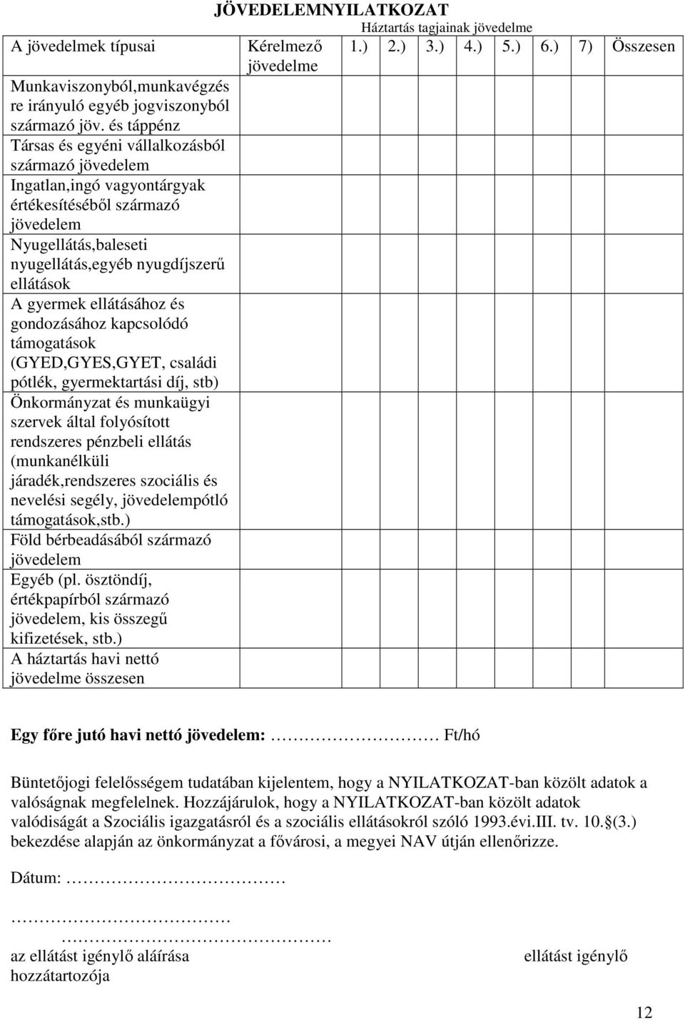 ellátásához és gondozásához kapcsolódó támogatások (GYED,GYES,GYET, családi pótlék, gyermektartási díj, stb) Önkormányzat és munkaügyi szervek által folyósított rendszeres pénzbeli ellátás