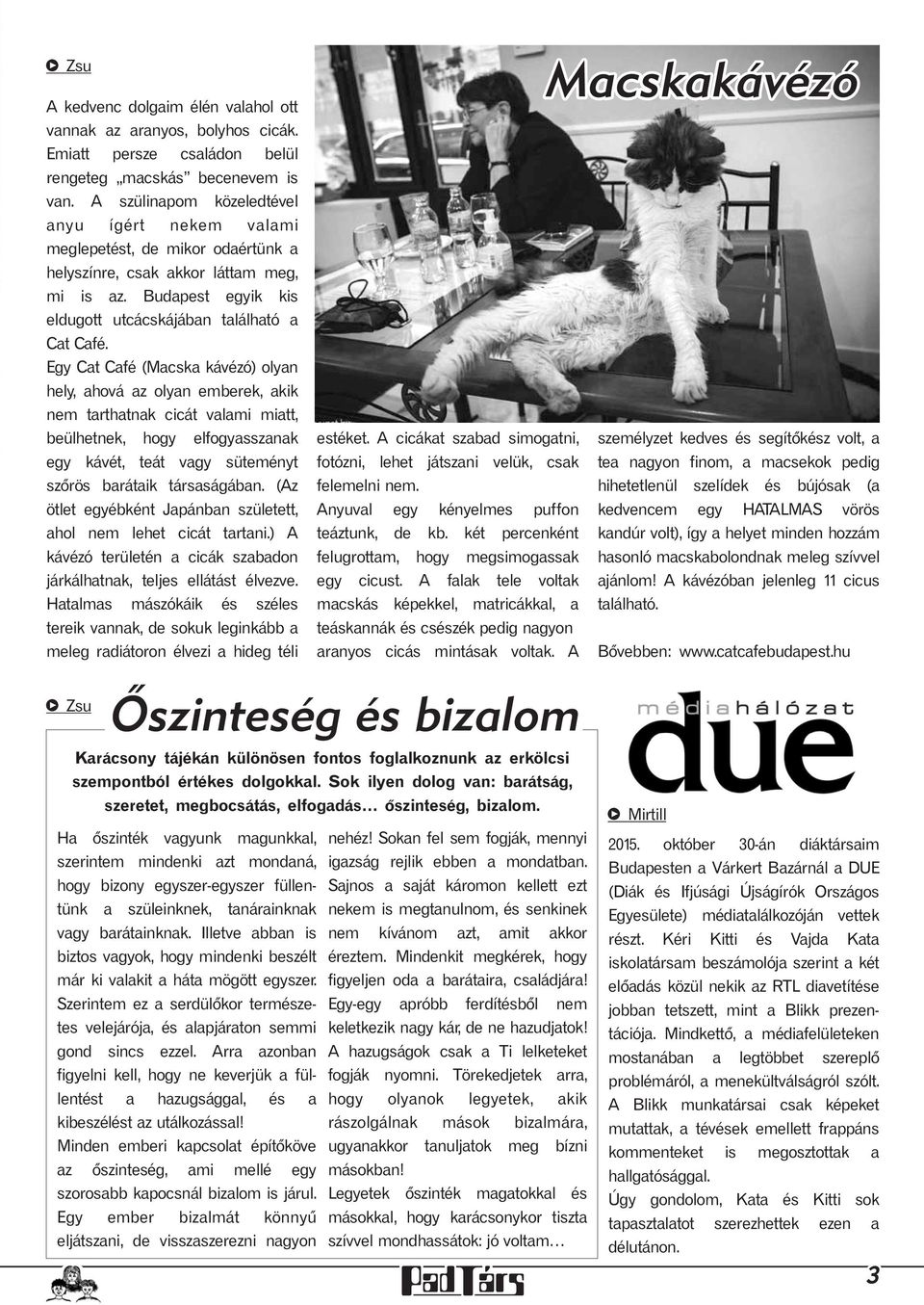 Egy Cat Café (Macska kávézó) olyan hely, ahová az olyan emberek, akik nem tarthatnak cicát valami miatt, beülhetnek, hogy elfogyasszanak egy kávét, teát vagy süteményt szőrös barátaik társaságában.