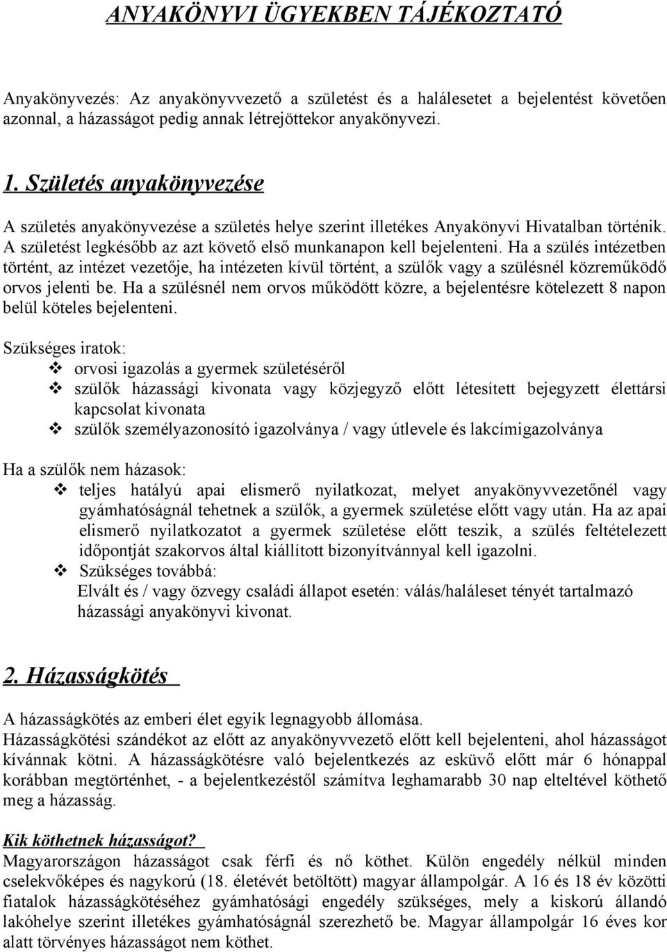 ANYAKÖNYVI ÜGYEKBEN TÁJÉKOZTATÓ - PDF Ingyenes letöltés