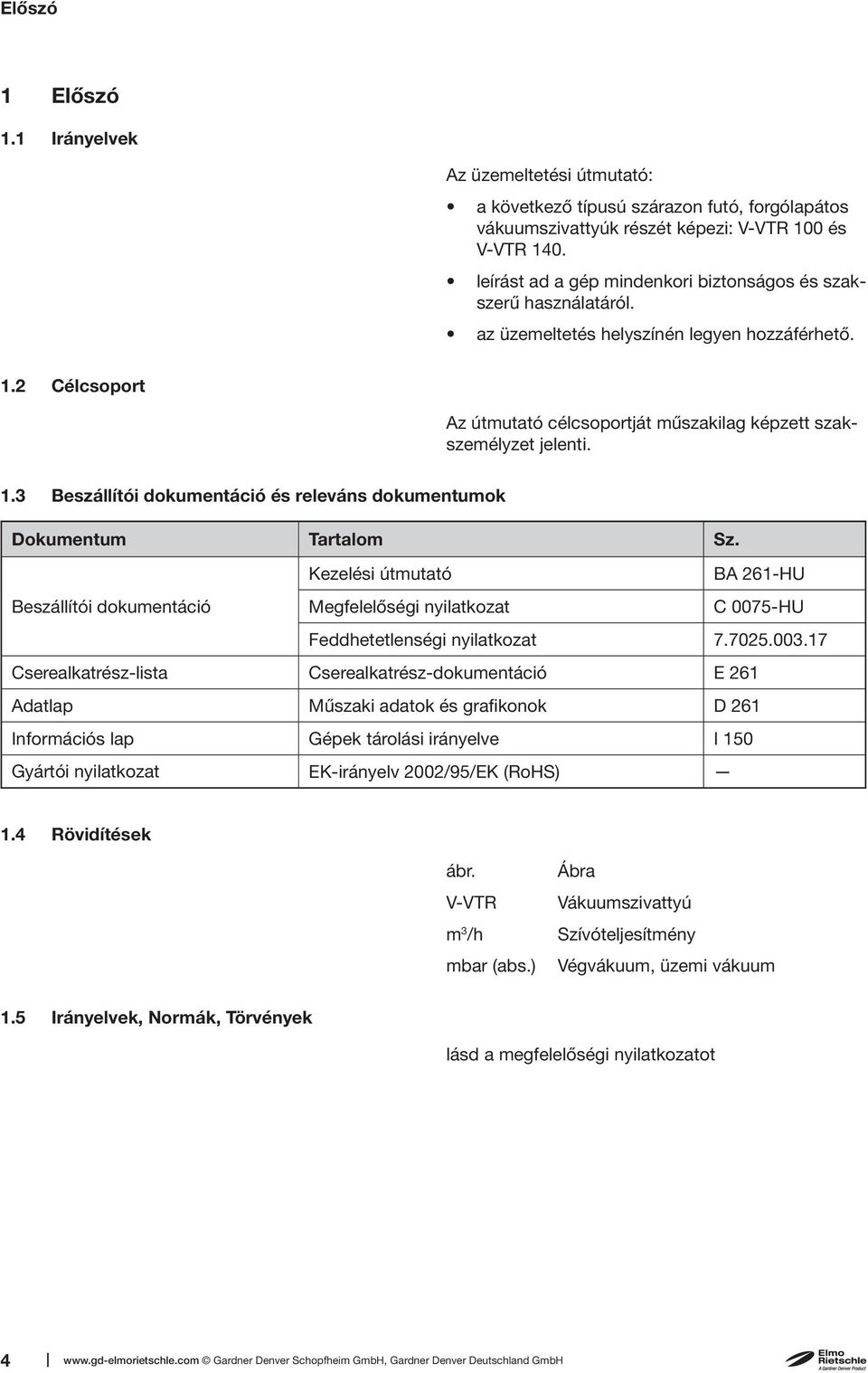 1.3 Beszállítói dokumentáció és releváns dokumentumok Dokumentum Tartalom Sz. Kezelési útmutató BA 261-HU Beszállítói dokumentáció Megfelelőségi nyilatkozat C 0075-HU Feddhetetlenségi nyilatkozat 7.