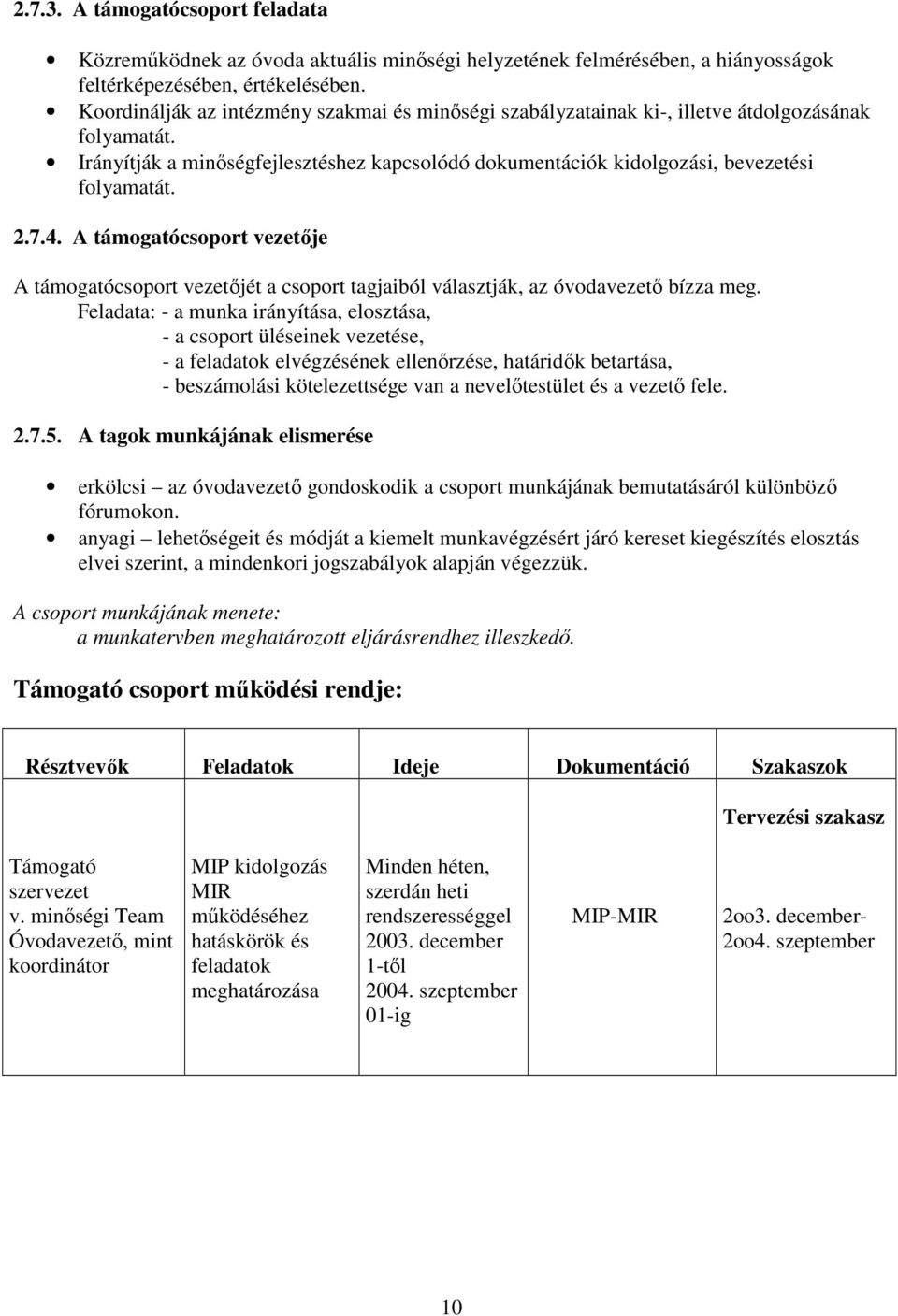 7.4. A támogatócsoport vezetıje A támogatócsoport vezetıjét a csoport tagjaiból választják, az óvodavezetı bízza meg.