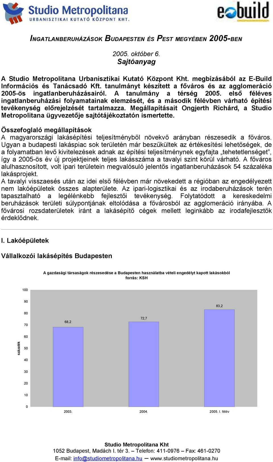 első féléves ingatlanberuházási folyamatainak elemzését, és a második félévben várható építési tevékenység előrejelzését tartalmazza.