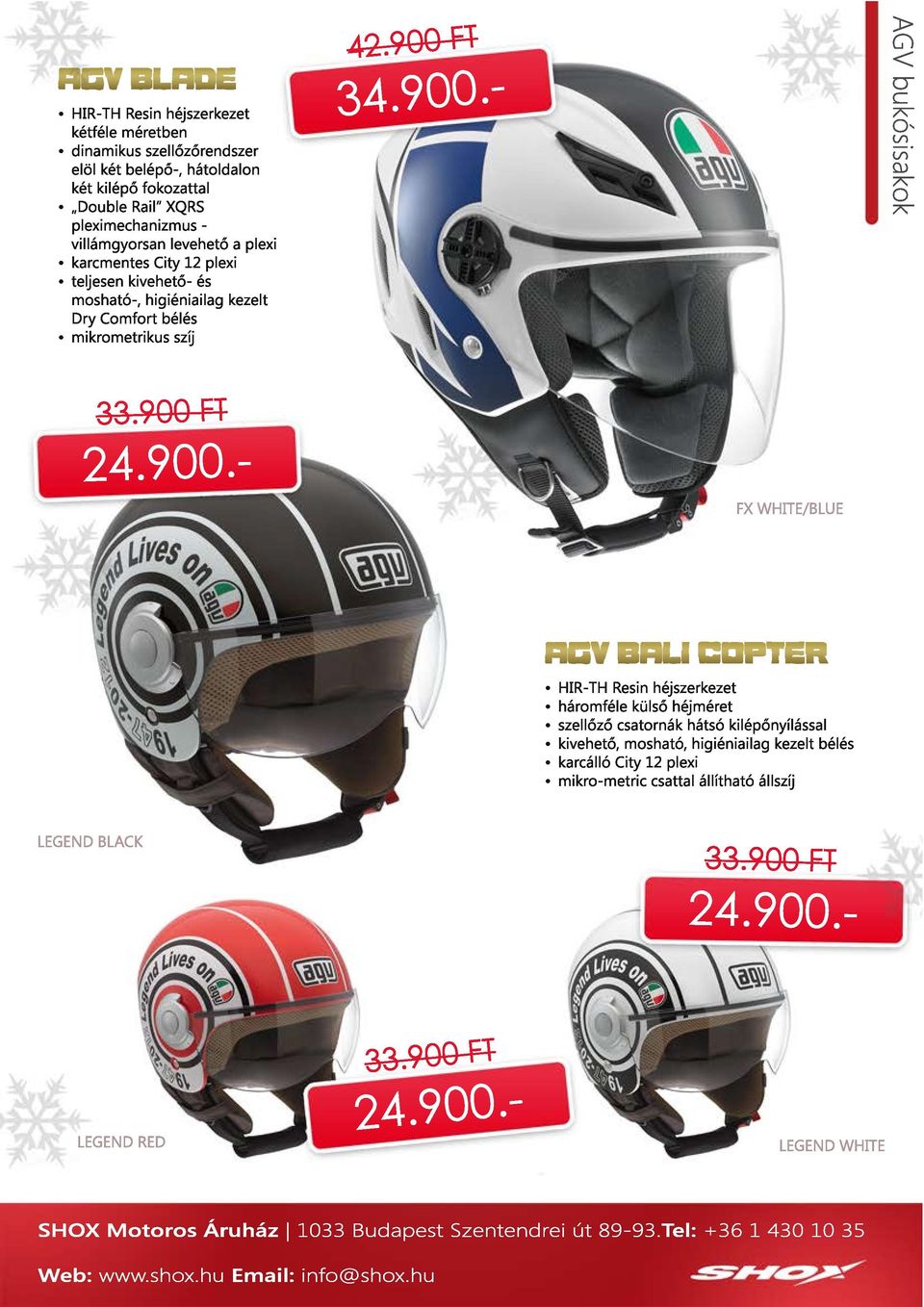 mikrometrikus szíj AGV bukósisakok FX WHITE/BLUE AGV BALI COPTER HIR- TH Resin héjszerkezet háromféle külső héjméret szellőző csatornák hátsó kilépőnyílással