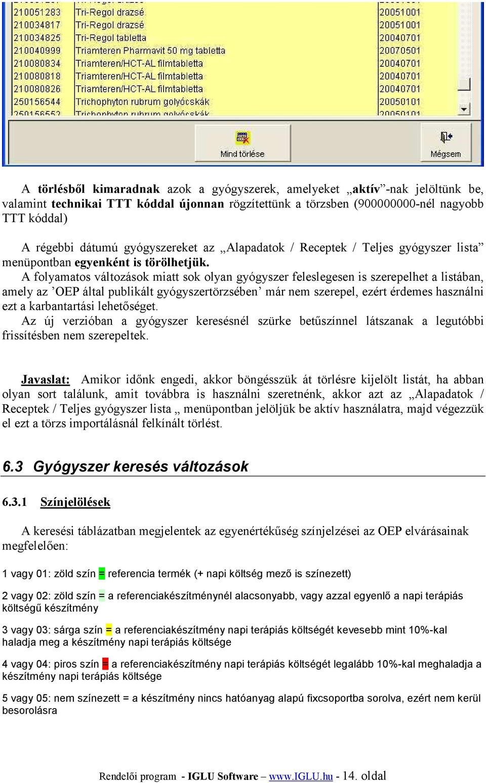 A folyamatos változások miatt sok olyan gyógyszer feleslegesen is szerepelhet a listában, amely az OEP által publikált gyógyszertörzsében már nem szerepel, ezért érdemes használni ezt a karbantartási