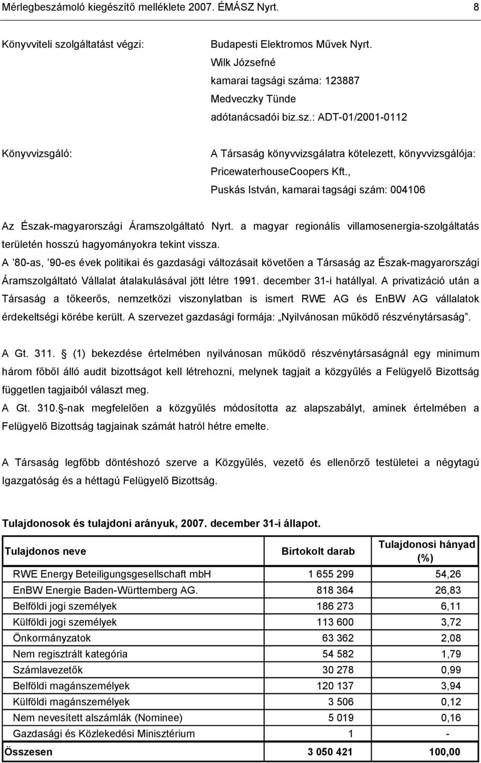 , Puskás István, kamarai tagsági szám: 004106 Az Észak-magyarországi Áramszolgáltató Nyrt. a magyar regionális villamosenergia-szolgáltatás területén hosszú hagyományokra tekint vissza.