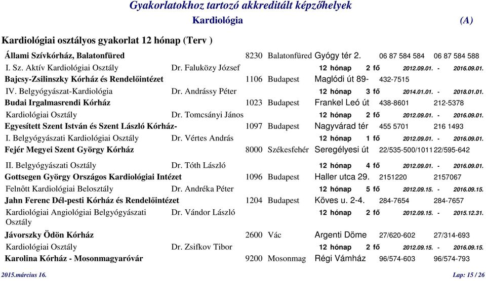 Tomcsányi János 12 hónap 2 fő 2012.09.01. - 2016.09.01. Egyesített Szent István és Szent László Kórház- 1097 Budapest Nagyvárad tér 455 5701 216 1493 I. Belgyógyászati i Osztály Dr.