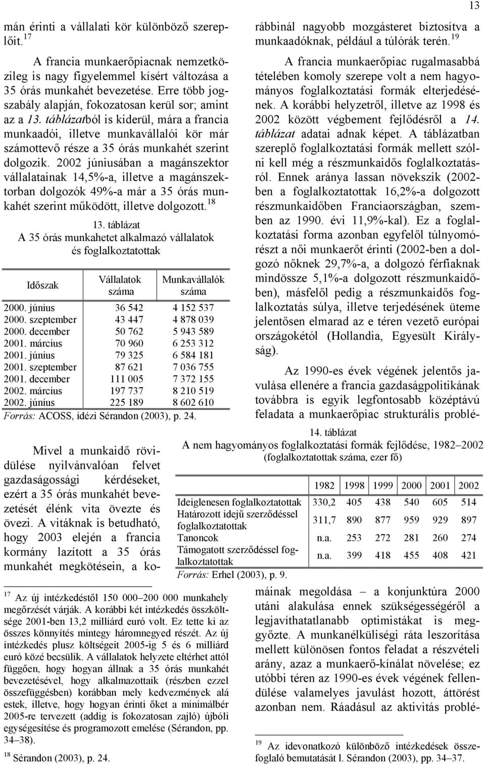 táblázatból is kiderül, mára a francia munkaadói, illetve munkavállalói kör már számottevő része a 35 órás munkahét szerint dolgozik.