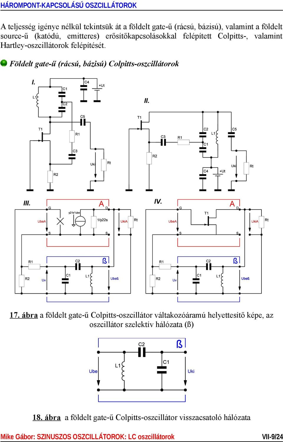 Földelt gate-ű (rácsú, bázisú) Colpitts-oszcillátorok 17.