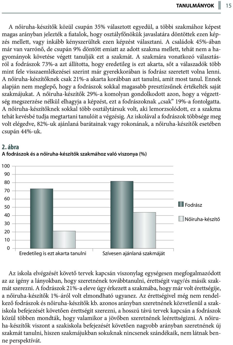 A szakmára vonatkozó választásról a fodrászok 73%-a azt állította, hogy eredetileg is ezt akarta, sőt a válaszadók több mint fele visszaemlékezései szerint már gyerekkorában is fodrász szeretett